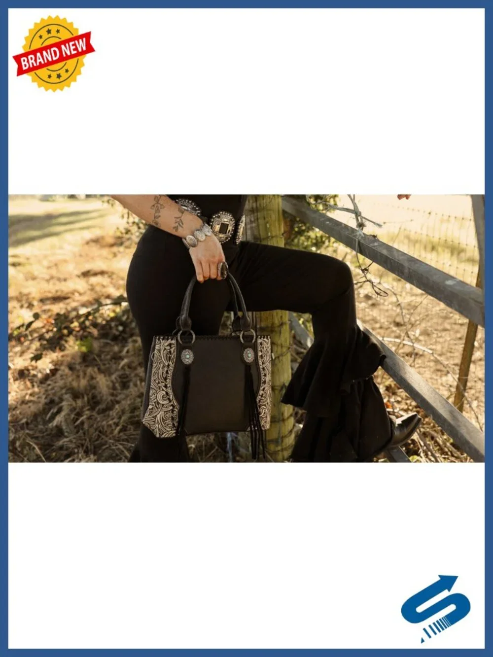 Western Tote Bag with Floral Tooling and Faux Leather